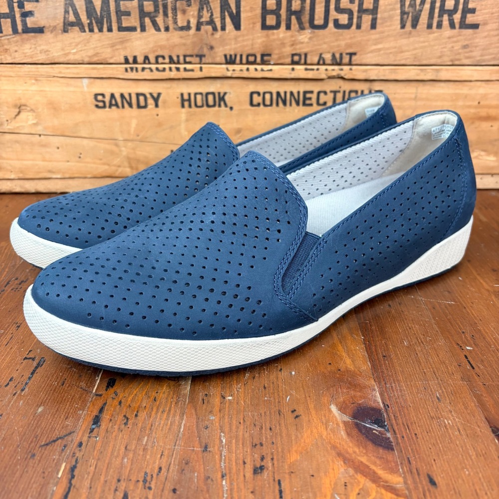 Dansko Honor Navy Mens‎ US 7 EU40 Perforated Leather Slip On Sneakers 4712757575